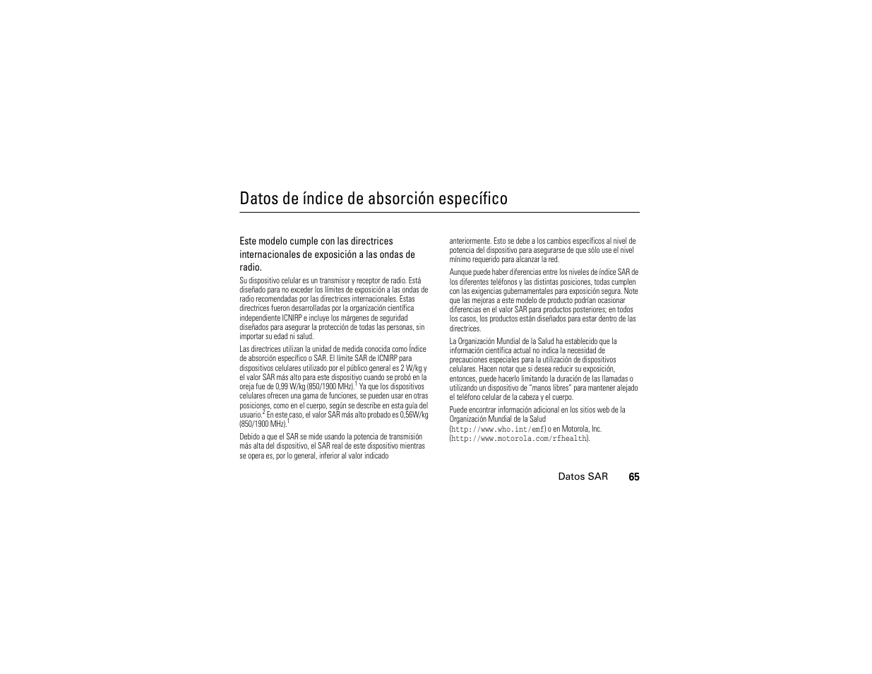 Datos de índice de absorción específico, Datos de índice de absor- ción específico | Motorola C139 User Manual | Page 149 / 174