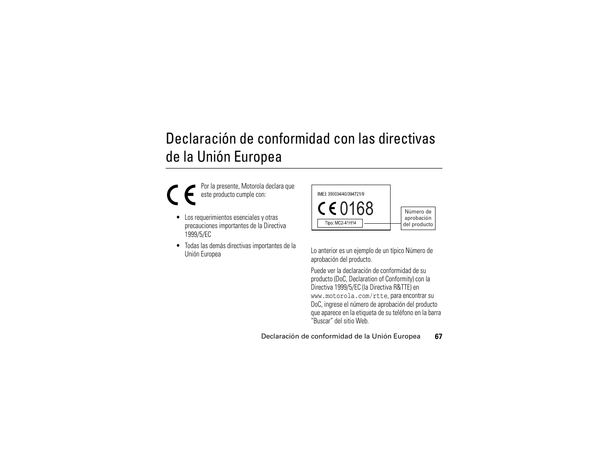 Declaración de conformidad de la unión europea | Motorola C139 User Manual | Page 151 / 174