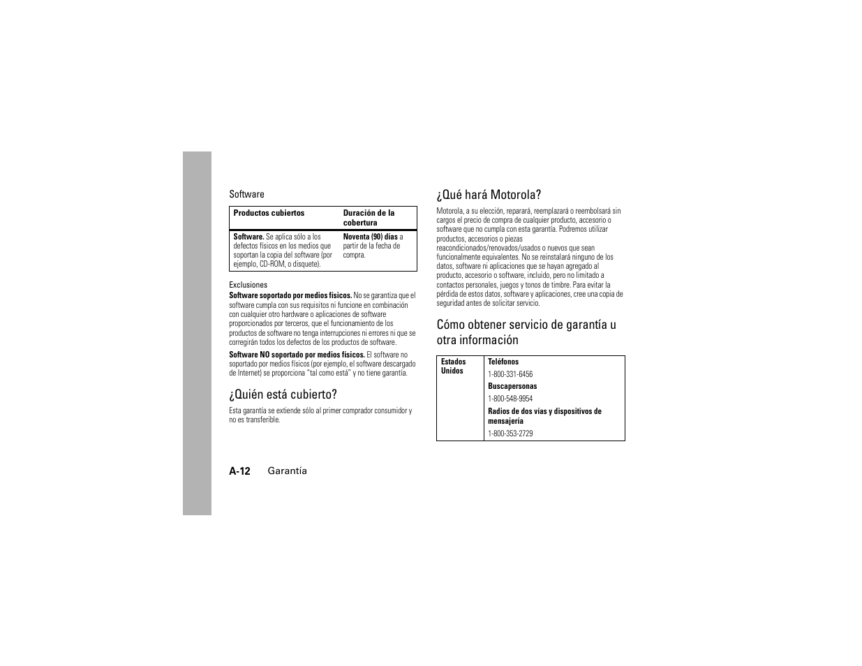 Quién está cubierto, Qué hará motorola | Motorola C139 User Manual | Page 166 / 174