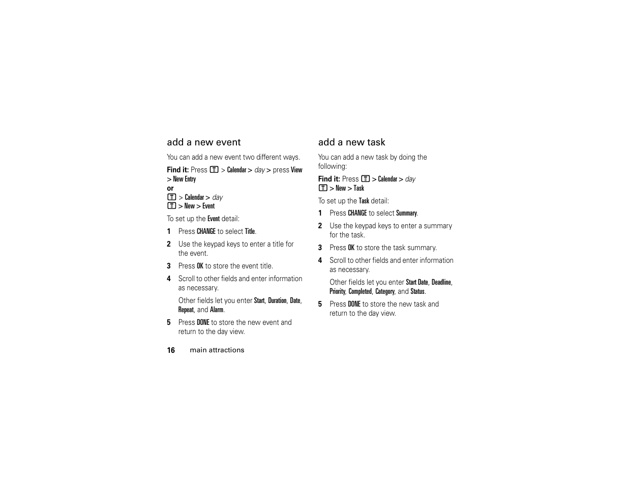 Add a new event, Add a new task | Motorola C139 User Manual | Page 18 / 174