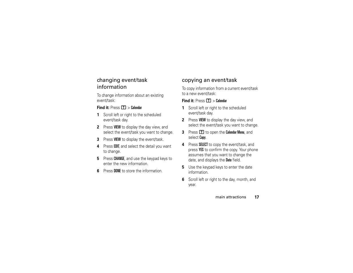 Changing event/task information, Copying an event/task | Motorola C139 User Manual | Page 19 / 174