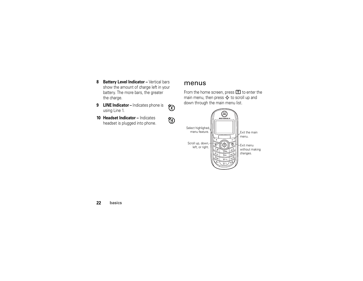 Menus | Motorola C139 User Manual | Page 24 / 174