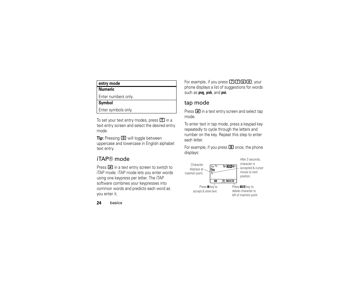 Itap® mode, Tap mode | Motorola C139 User Manual | Page 26 / 174