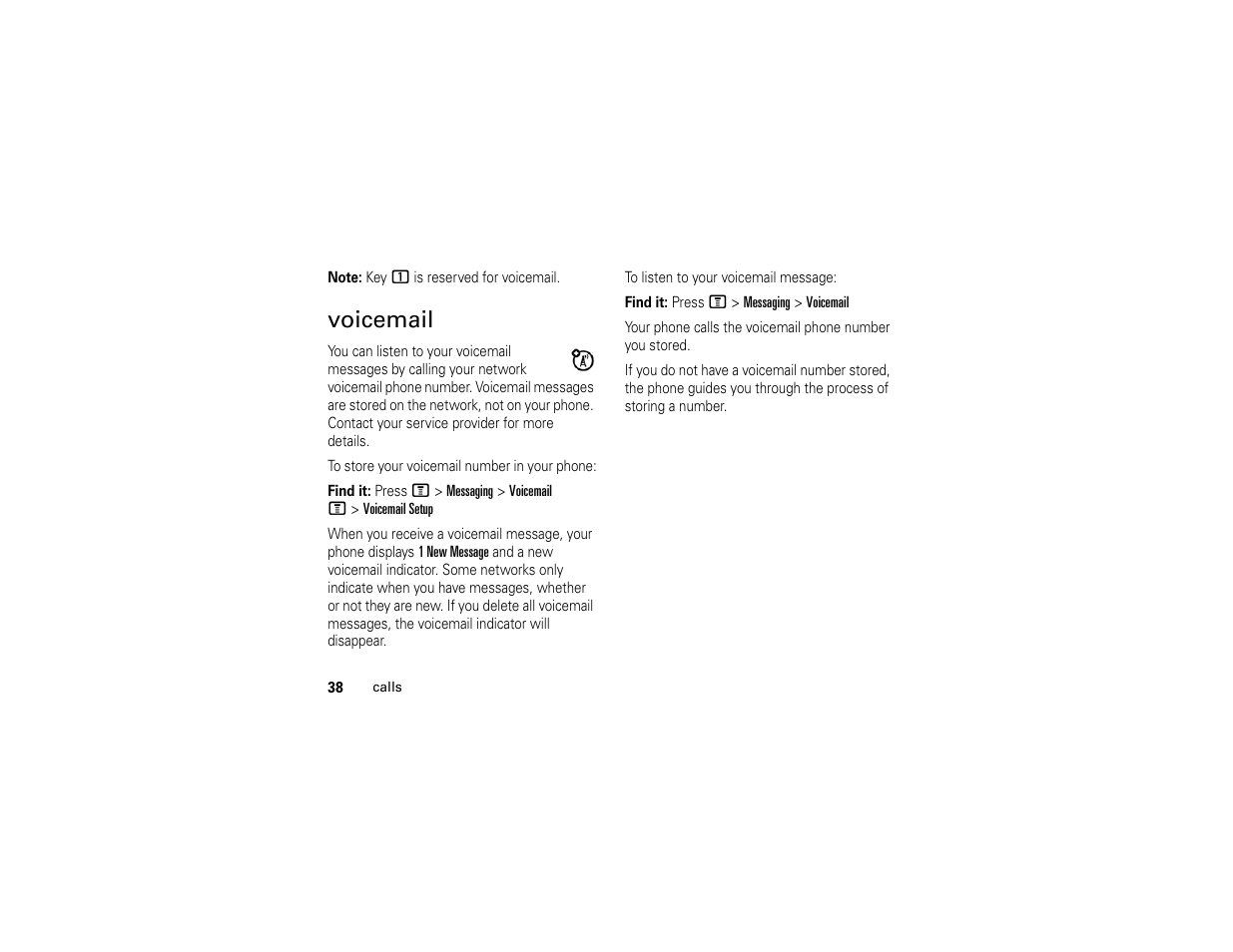 Voicemail | Motorola C139 User Manual | Page 40 / 174