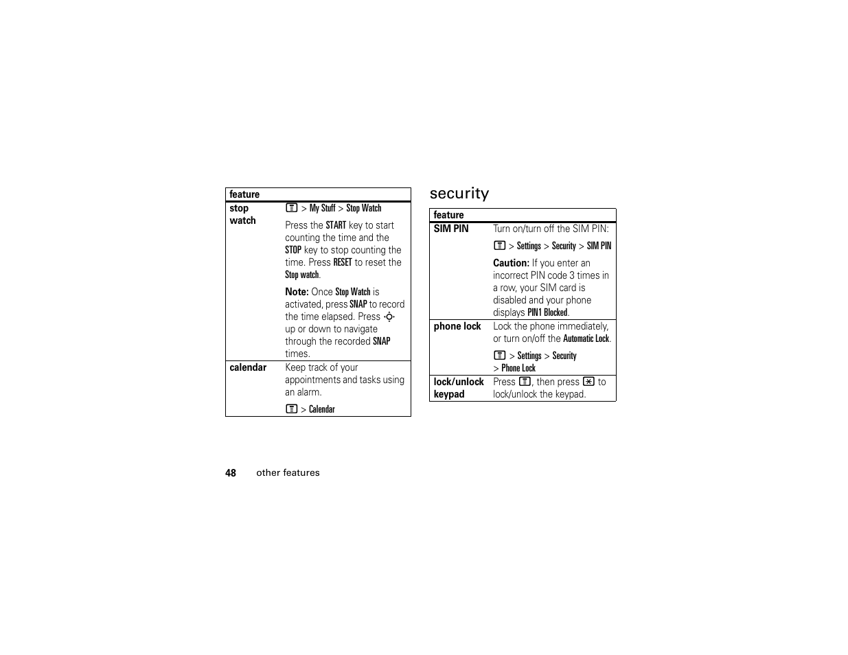 Security | Motorola C139 User Manual | Page 50 / 174