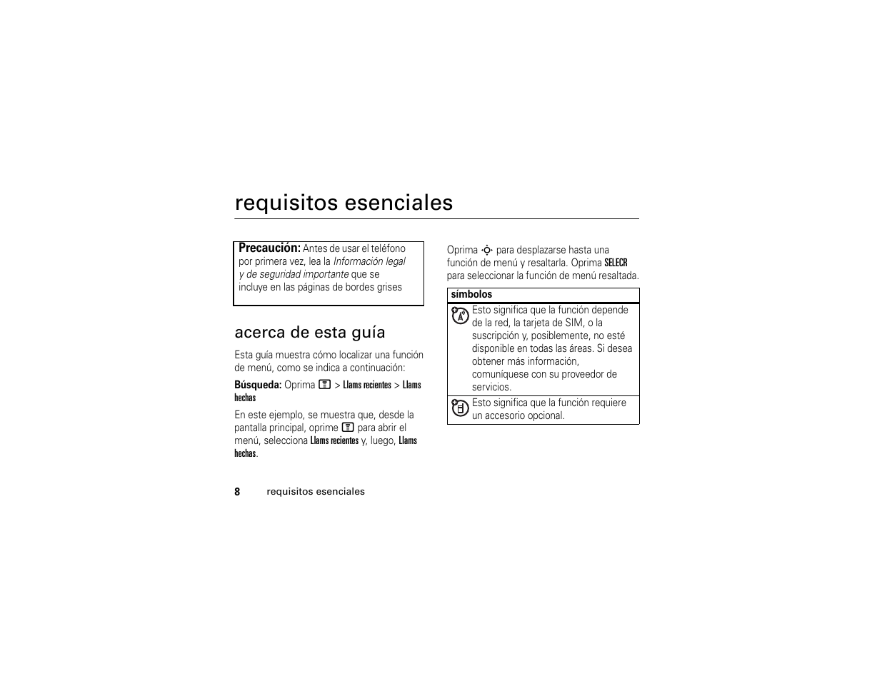 Requisitos esenciales, Acerca de esta guía | Motorola C139 User Manual | Page 92 / 174