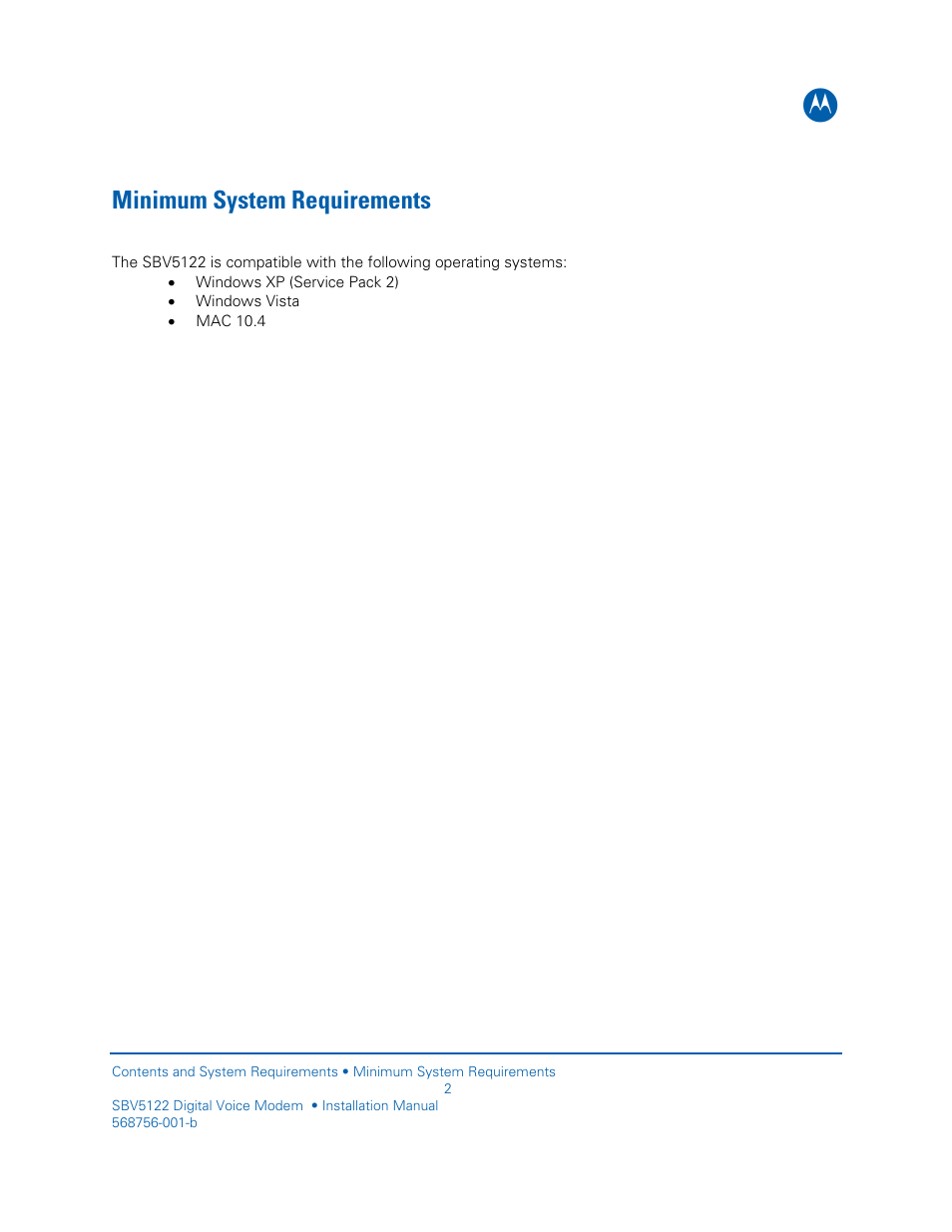 Minimum system requirements | Motorola DIGITAL VOICE MODEM SBV5122 User Manual | Page 10 / 24