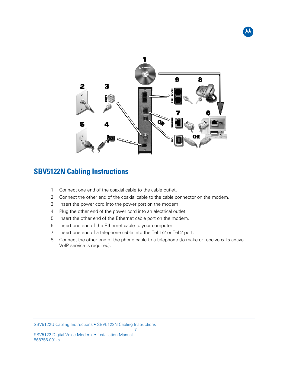 Sbv5122n cabling instructions | Motorola DIGITAL VOICE MODEM SBV5122 User Manual | Page 15 / 24