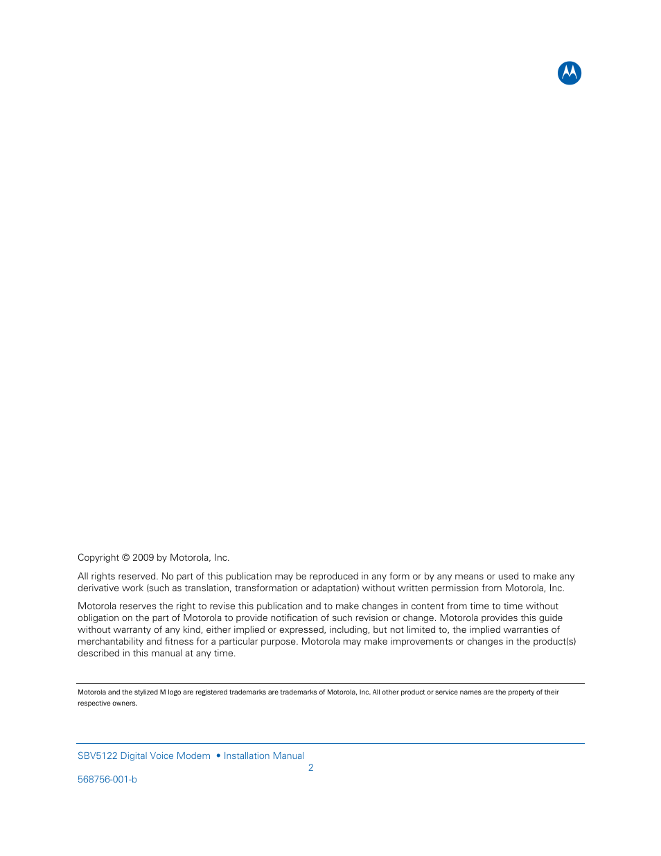 Motorola DIGITAL VOICE MODEM SBV5122 User Manual | Page 2 / 24