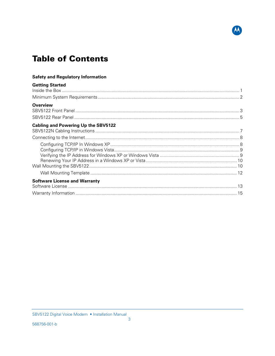 Motorola DIGITAL VOICE MODEM SBV5122 User Manual | Page 3 / 24
