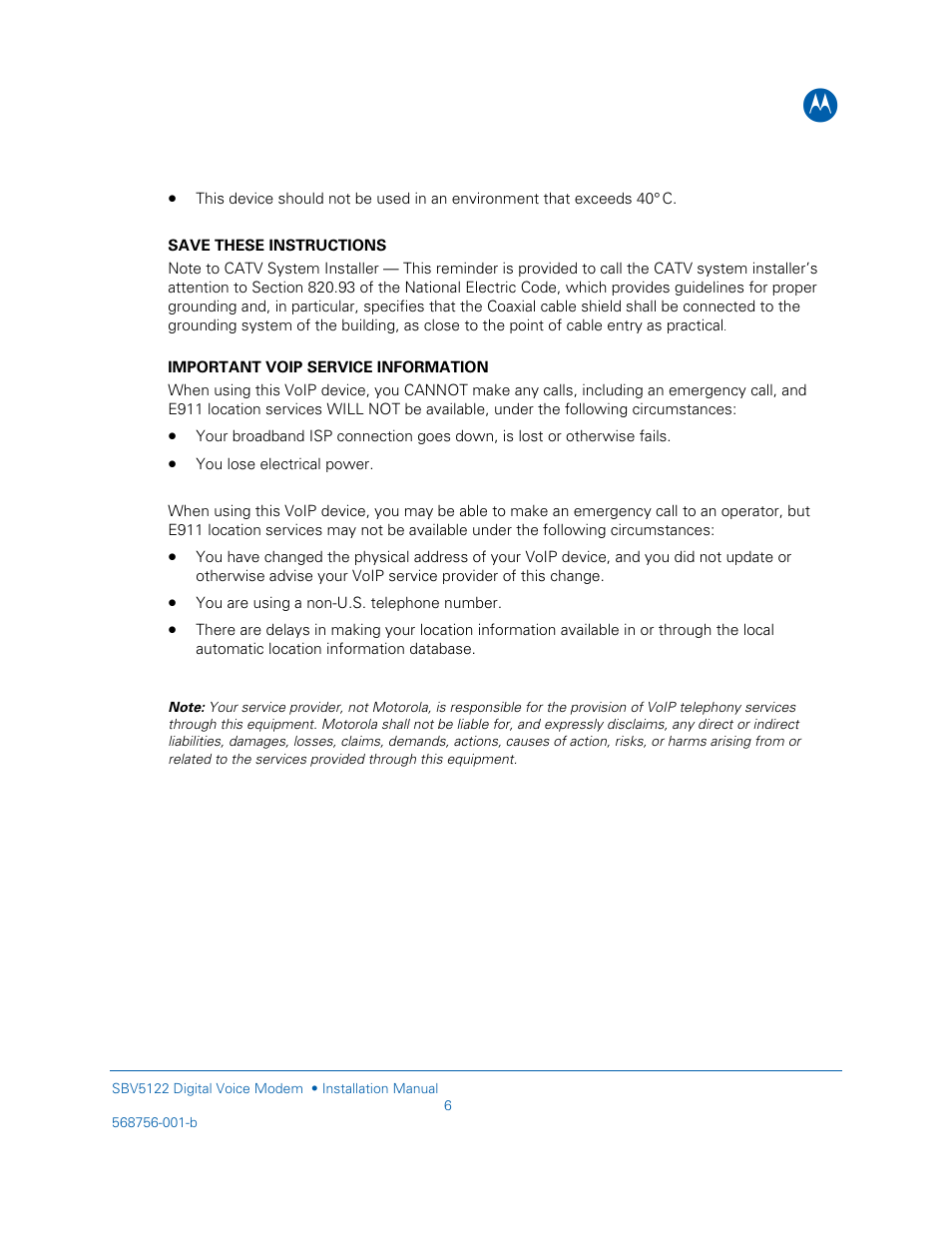 Motorola DIGITAL VOICE MODEM SBV5122 User Manual | Page 6 / 24