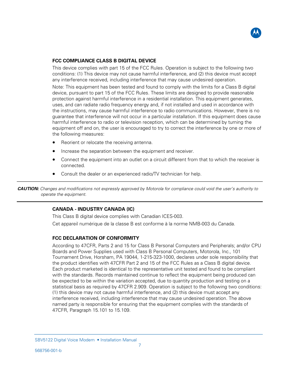 Motorola DIGITAL VOICE MODEM SBV5122 User Manual | Page 7 / 24