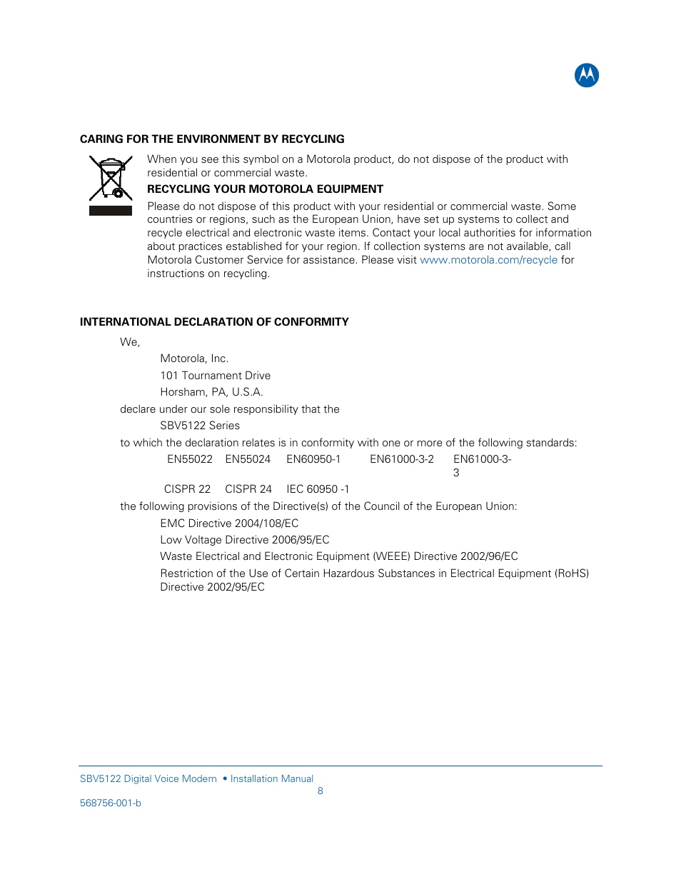 Motorola DIGITAL VOICE MODEM SBV5122 User Manual | Page 8 / 24