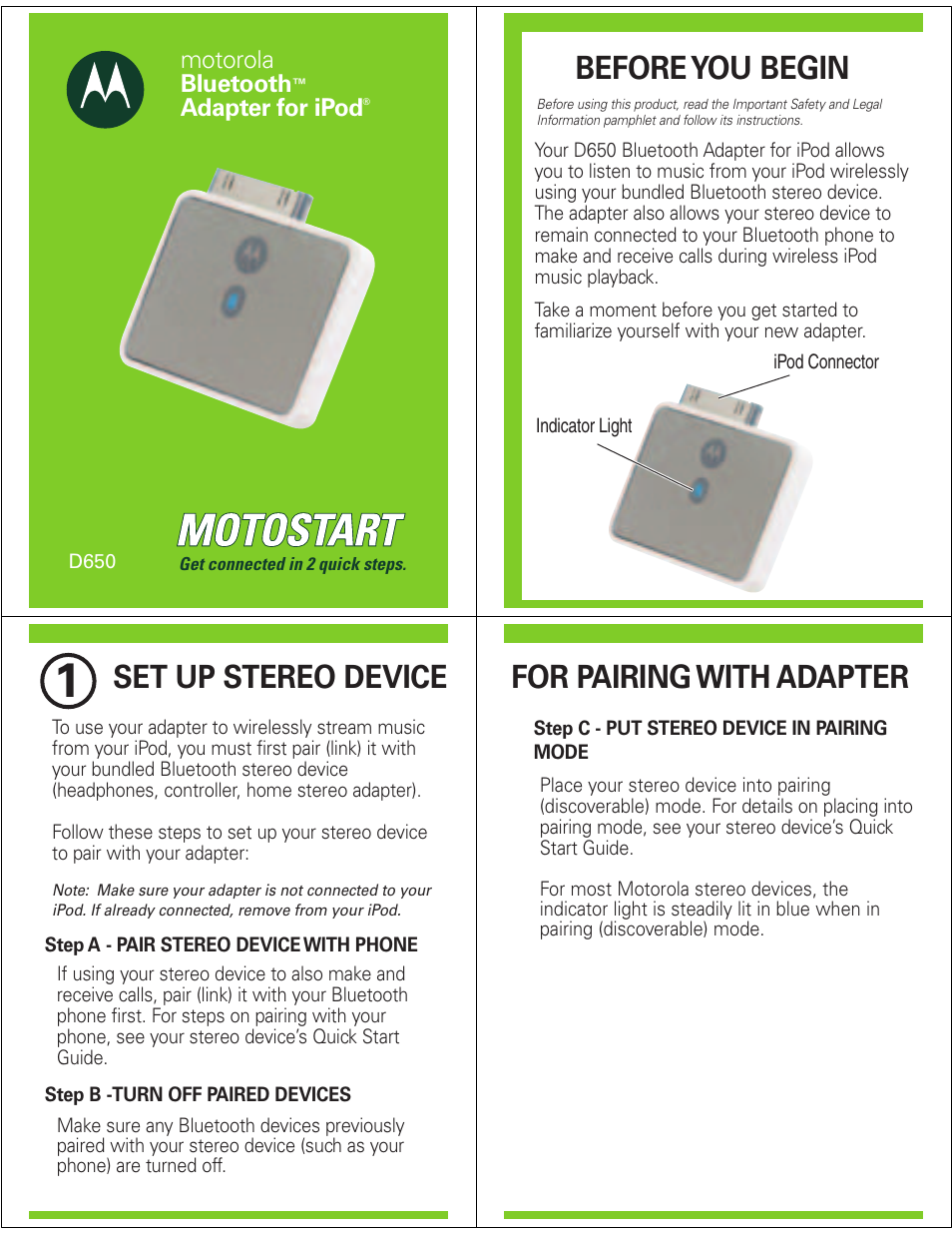 Motorola MOTOSTART D650 User Manual | 6 pages