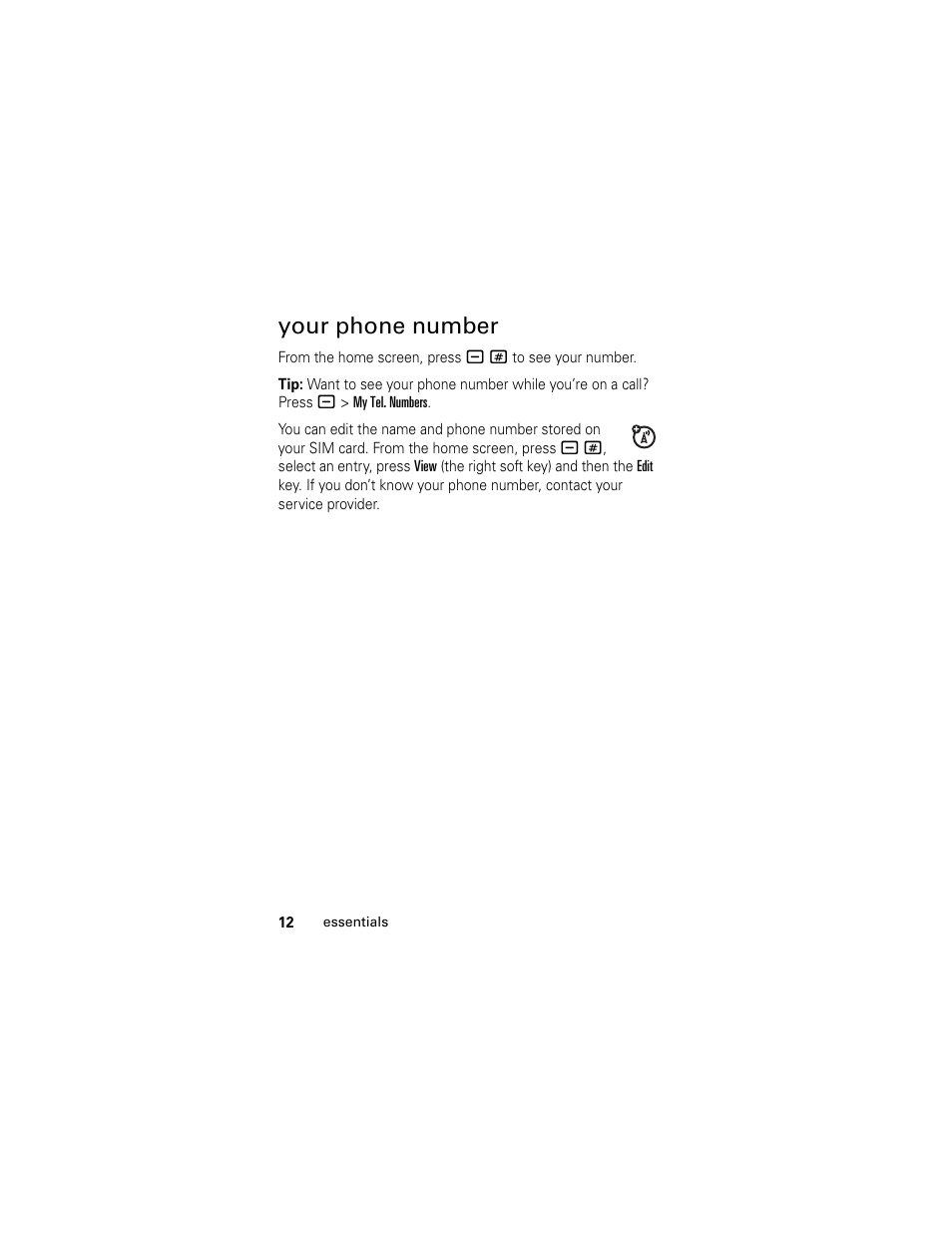 Your phone number | Motorola HELLOMOTO SLVR L7 User Manual | Page 12 / 104