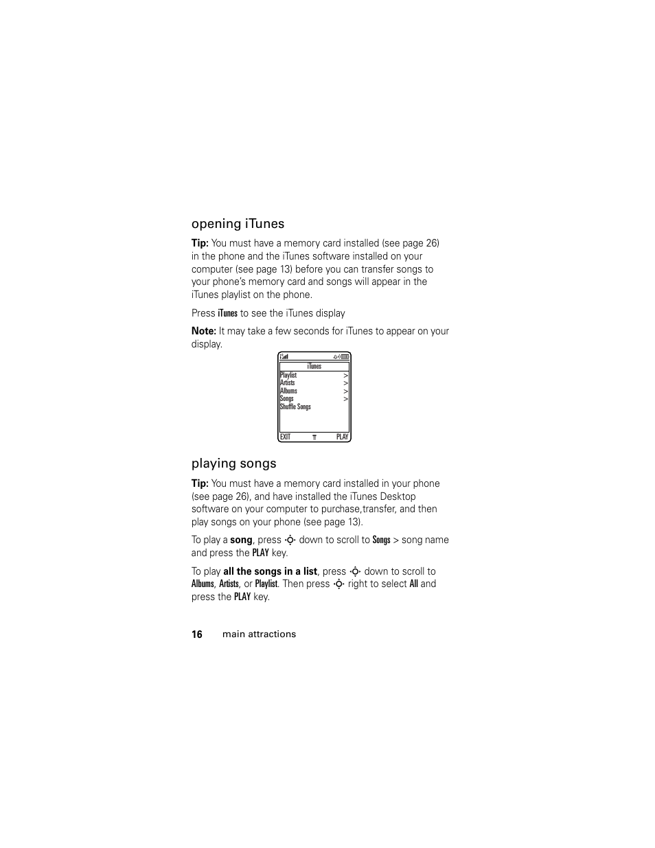 Opening itunes, Playing songs | Motorola HELLOMOTO SLVR L7 User Manual | Page 16 / 104