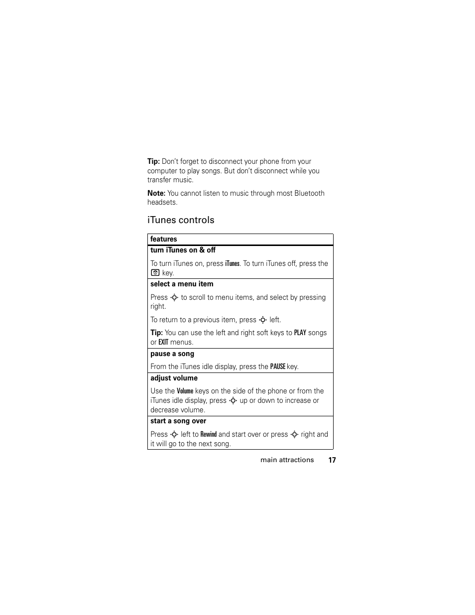 Itunes controls | Motorola HELLOMOTO SLVR L7 User Manual | Page 17 / 104