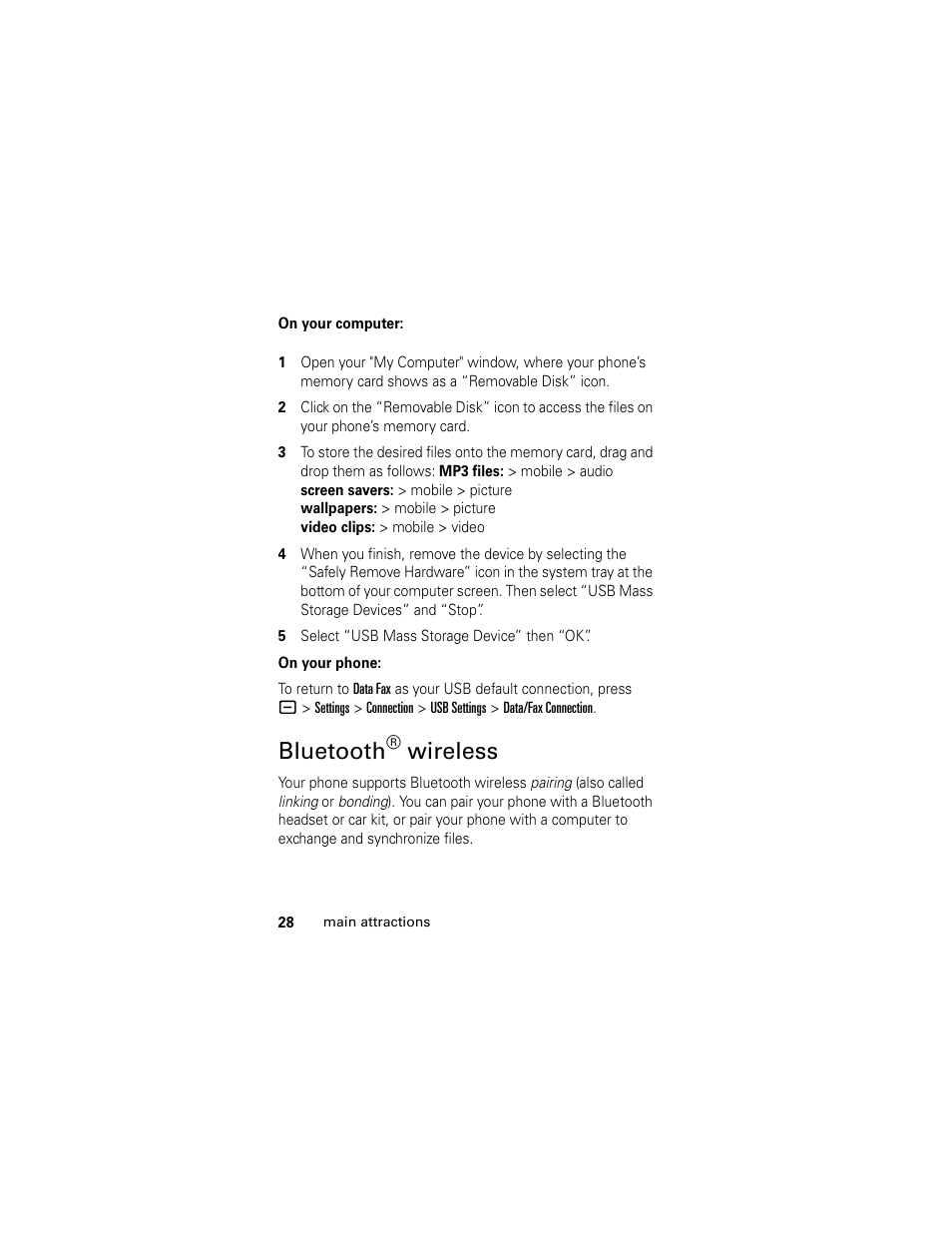 Bluetooth® wireless, Bluetooth, Wireless | Motorola HELLOMOTO SLVR L7 User Manual | Page 28 / 104