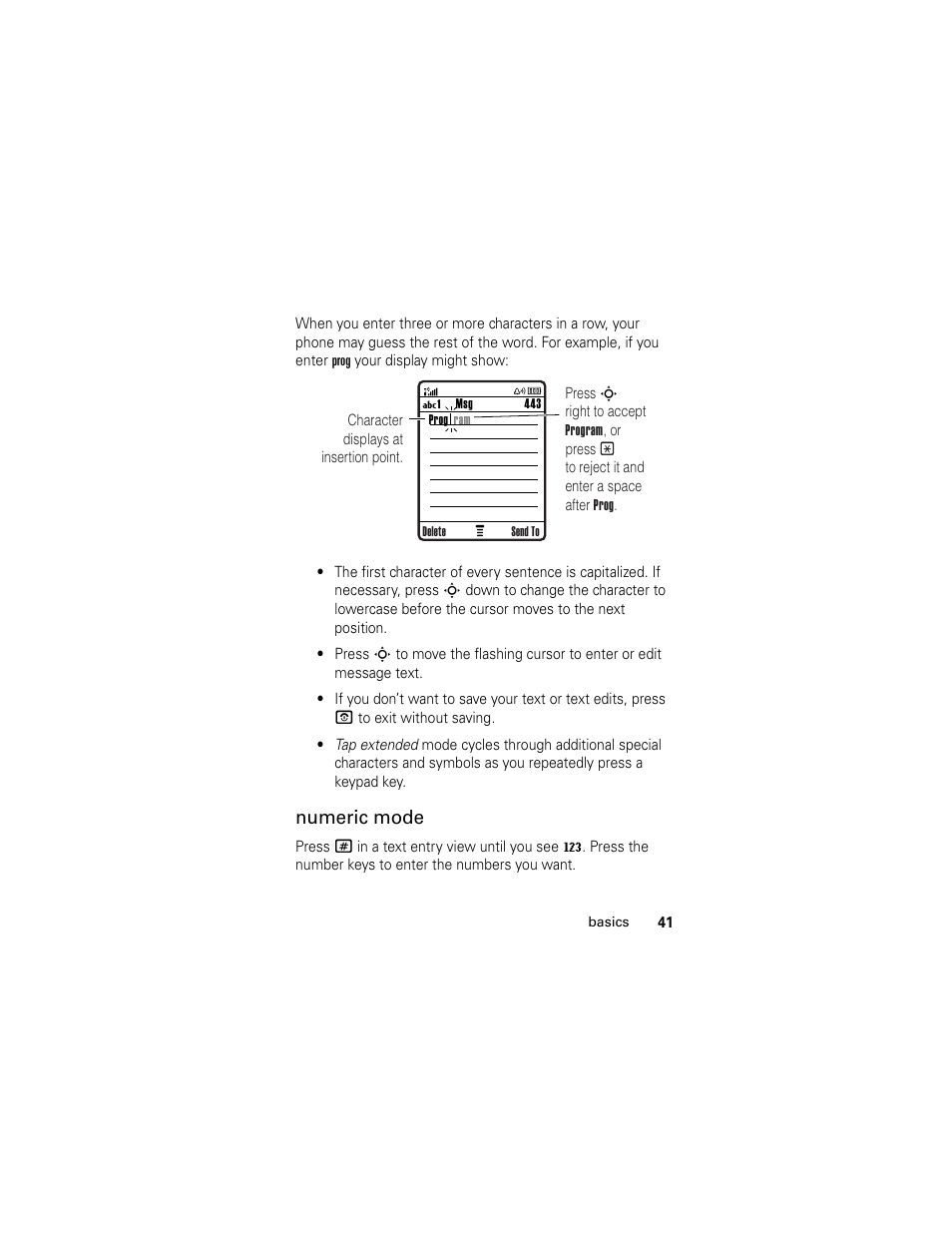 Numeric mode | Motorola HELLOMOTO SLVR L7 User Manual | Page 41 / 104