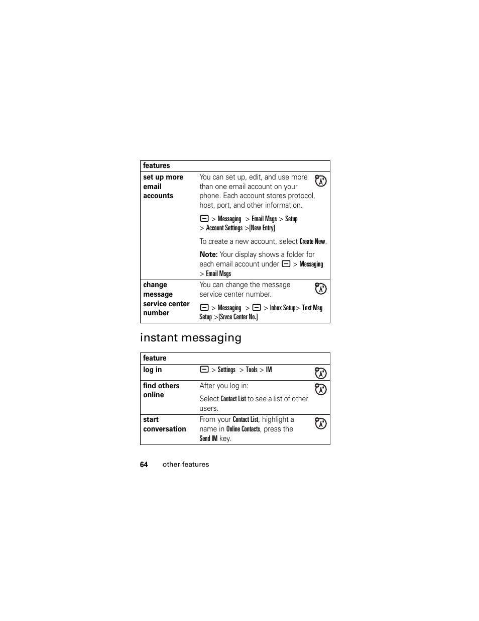 Instant messaging | Motorola HELLOMOTO SLVR L7 User Manual | Page 64 / 104