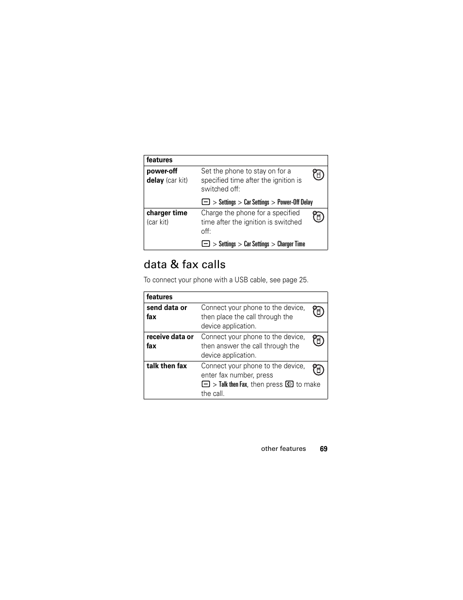 Data & fax calls | Motorola HELLOMOTO SLVR L7 User Manual | Page 69 / 104