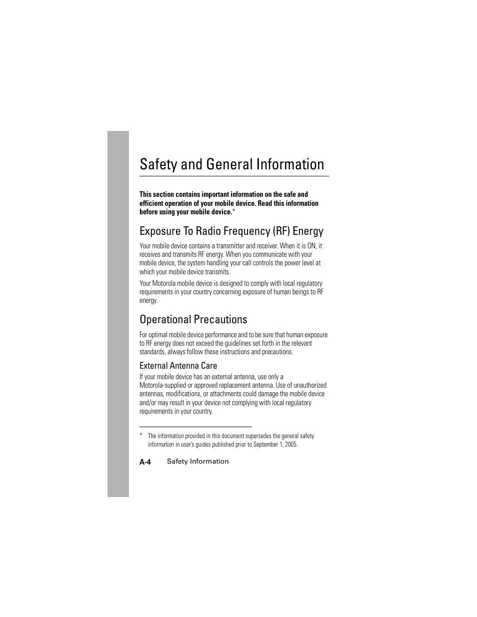 Safety information, Exposure to radio frequency (rf) energy, Operational precautions | Exposure to r, Safety and general information | Motorola HELLOMOTO SLVR L7 User Manual | Page 86 / 104