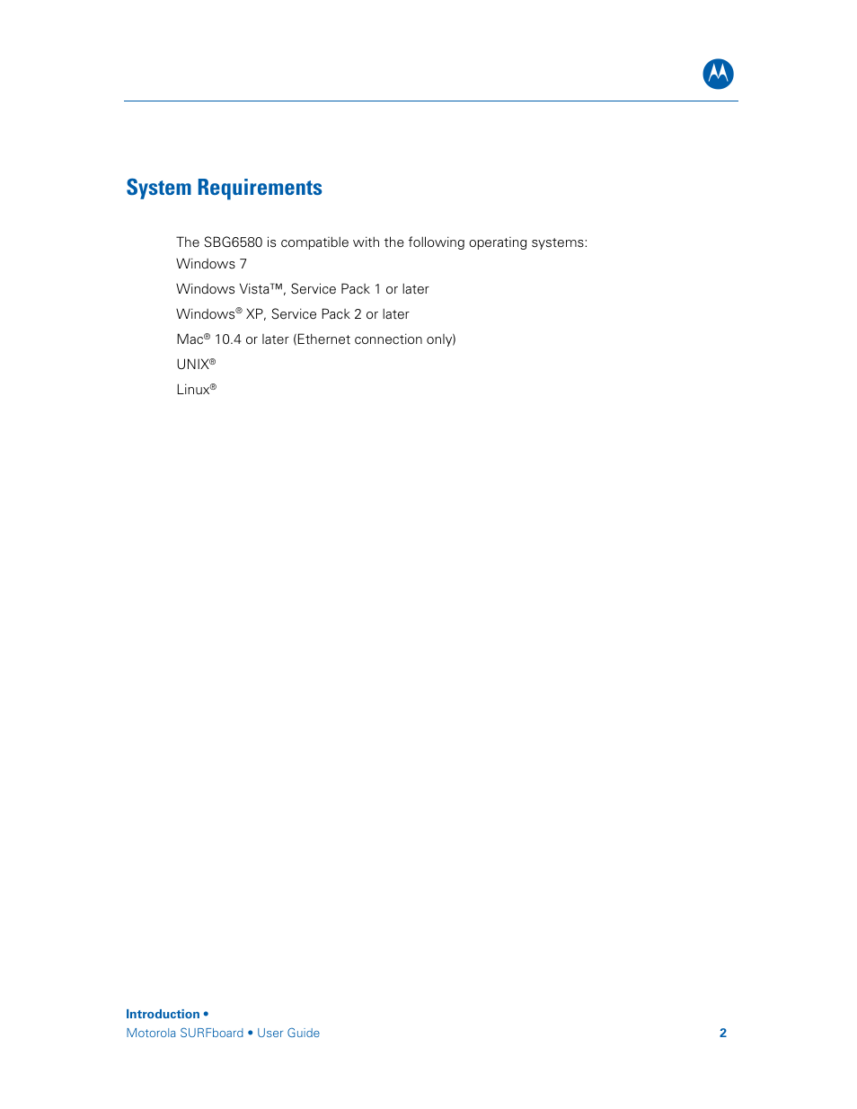 System requirements | Motorola SURFboard SBG6580 Series User Manual | Page 10 / 36