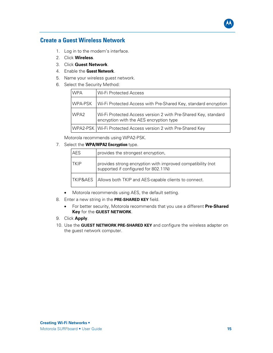 Create a guest wireless network | Motorola SURFboard SBG6580 Series User Manual | Page 23 / 36