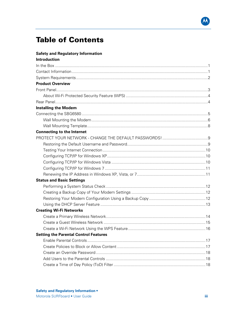 Motorola SURFboard SBG6580 Series User Manual | Page 3 / 36