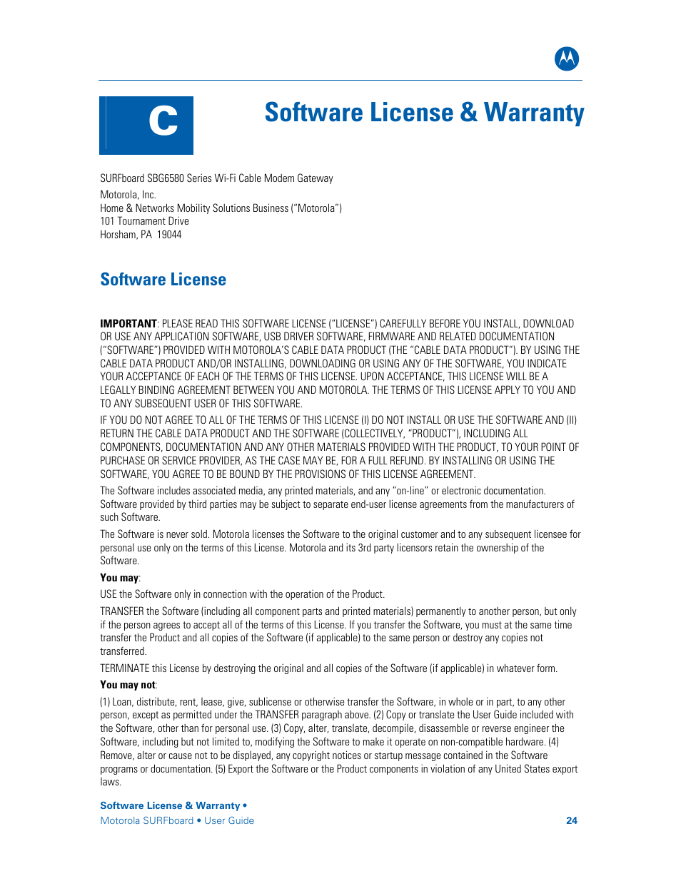 Software license, Ole_link1, Ole_link2 | Software license & warranty | Motorola SURFboard SBG6580 Series User Manual | Page 32 / 36