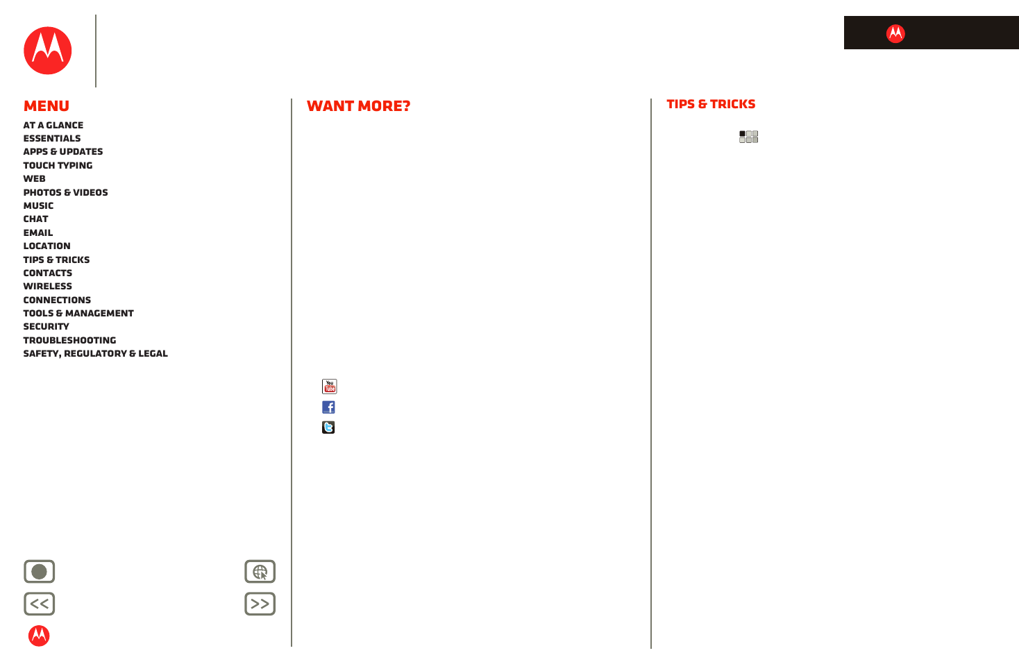 Want more, More, Want | Next, Motorola xoom, Menu, Tips & tricks | Motorola XOOM User Manual | Page 19 / 57