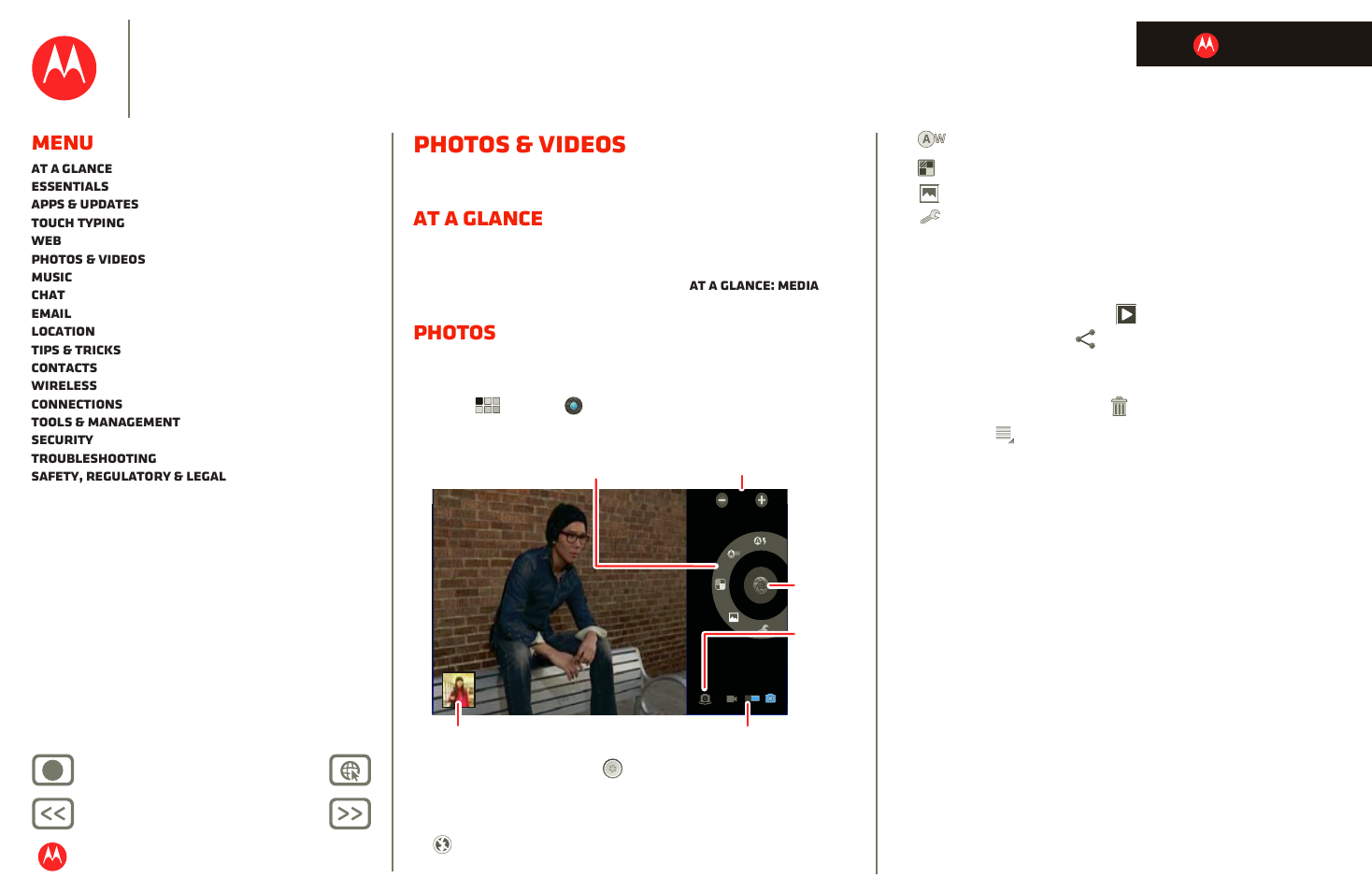Photos & videos, At a glance, Photos | Photos & videos ” a, Next, Motorola xoom, Menu | Motorola XOOM User Manual | Page 28 / 57