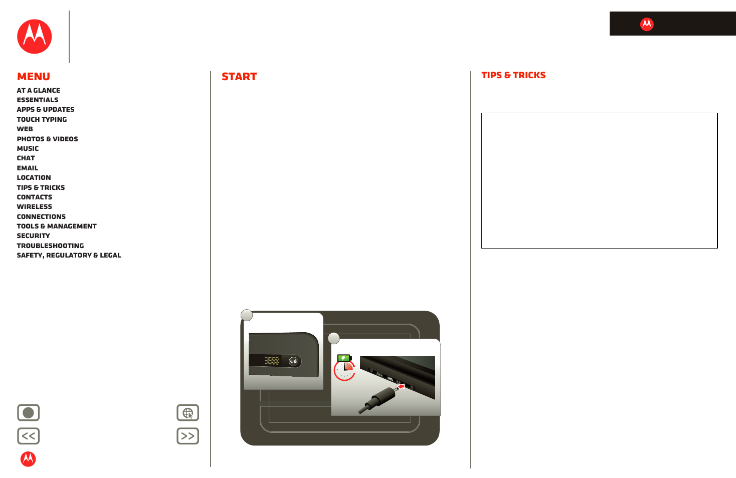 Start, Next, Motorola xoom | Menu, Tips & tricks | Motorola XOOM User Manual | Page 4 / 57