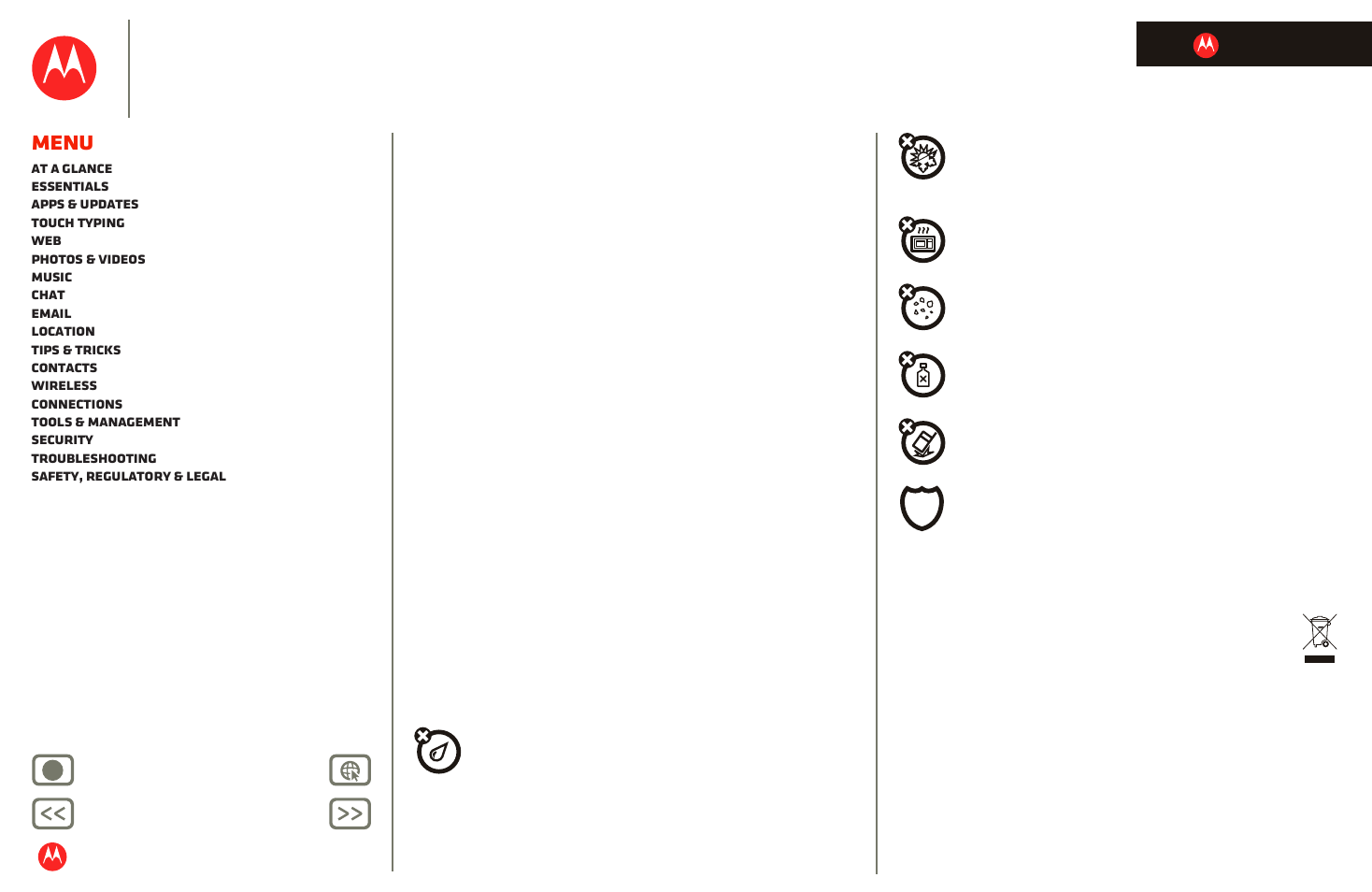 Use & care, Recycling, Next | Motorola xoom, Menu | Motorola XOOM User Manual | Page 53 / 57