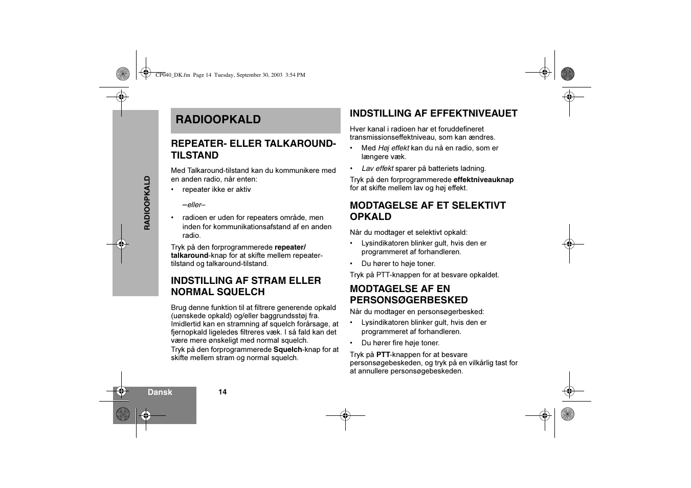 Radioopkald | Motorola CP040 User Manual | Page 112 / 292