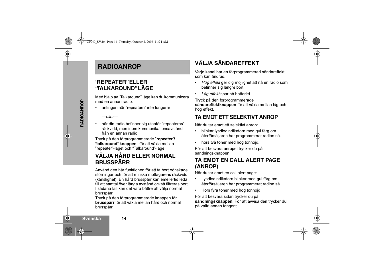 Radioanrop | Motorola CP040 User Manual | Page 128 / 292