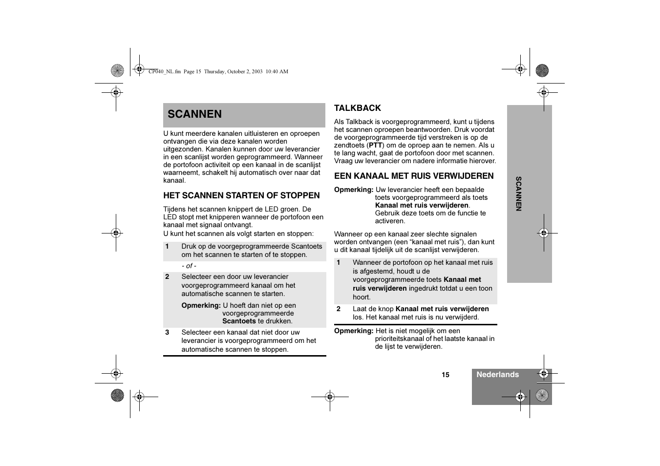 Scannen | Motorola CP040 User Manual | Page 145 / 292