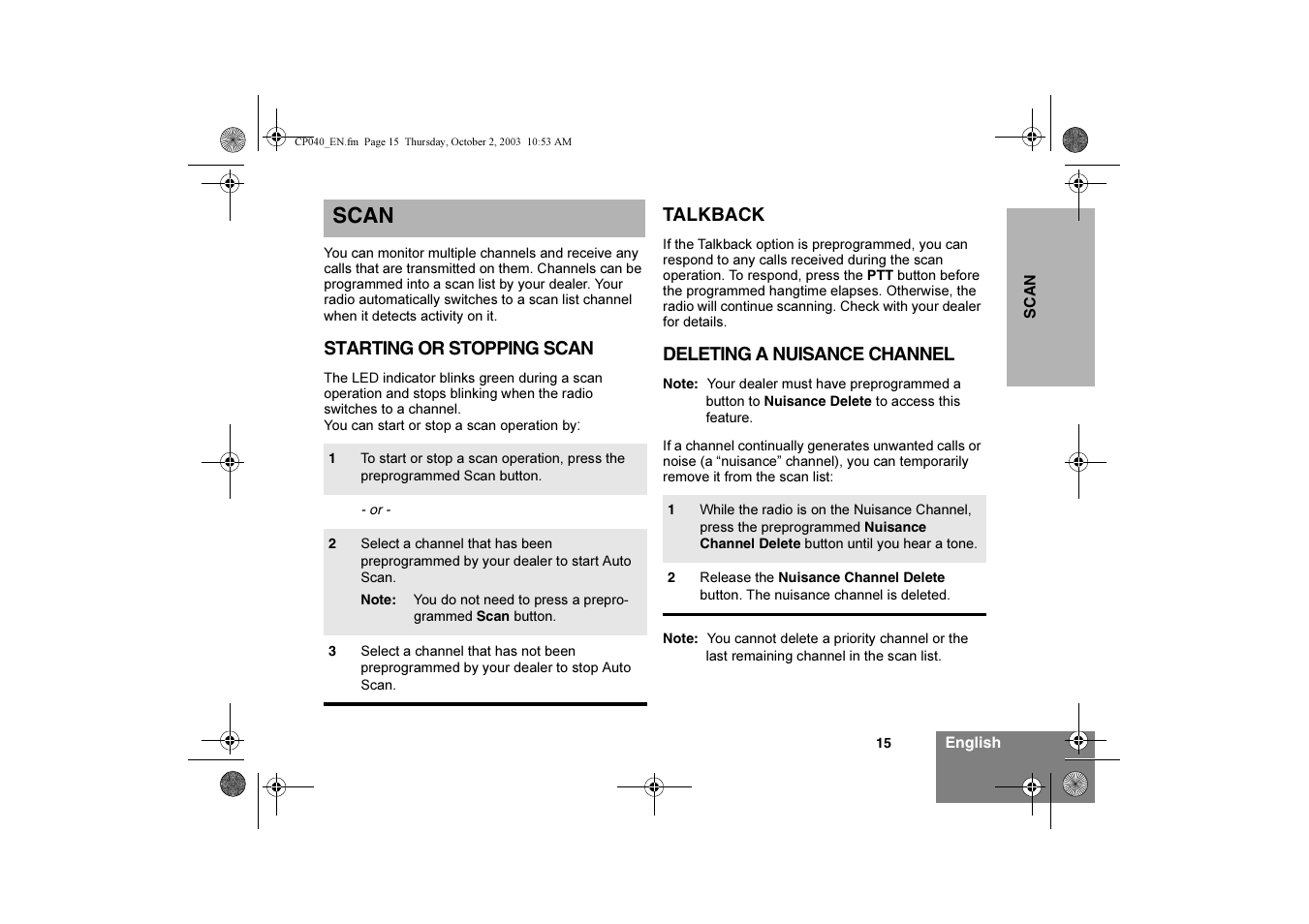Scan | Motorola CP040 User Manual | Page 17 / 292