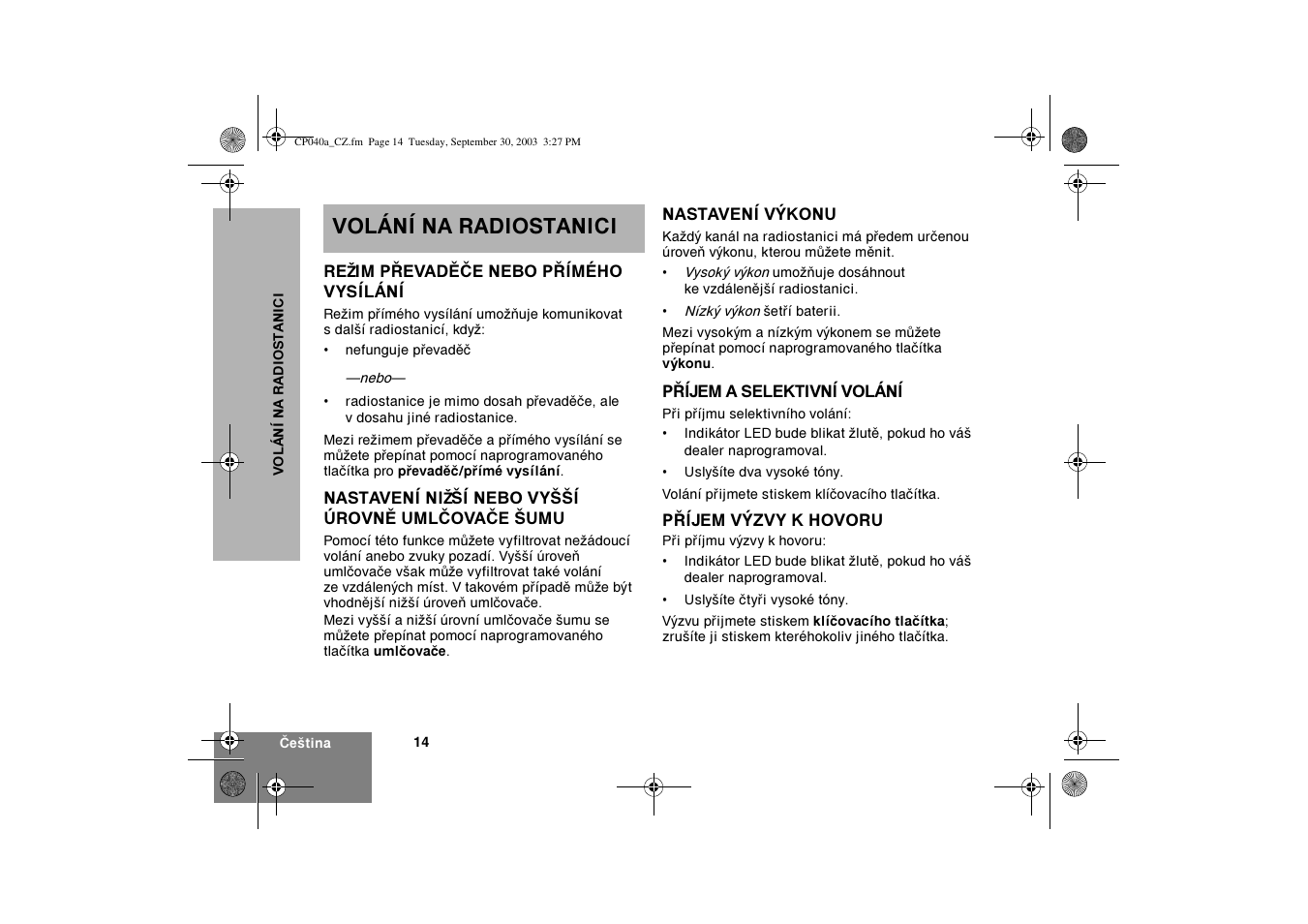 Volání na radiostanici | Motorola CP040 User Manual | Page 208 / 292