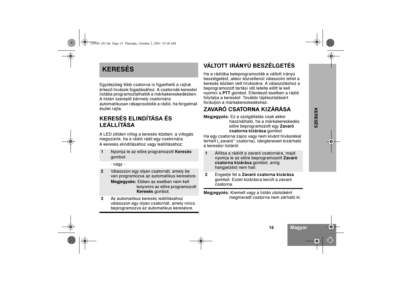 Keresés | Motorola CP040 User Manual | Page 225 / 292