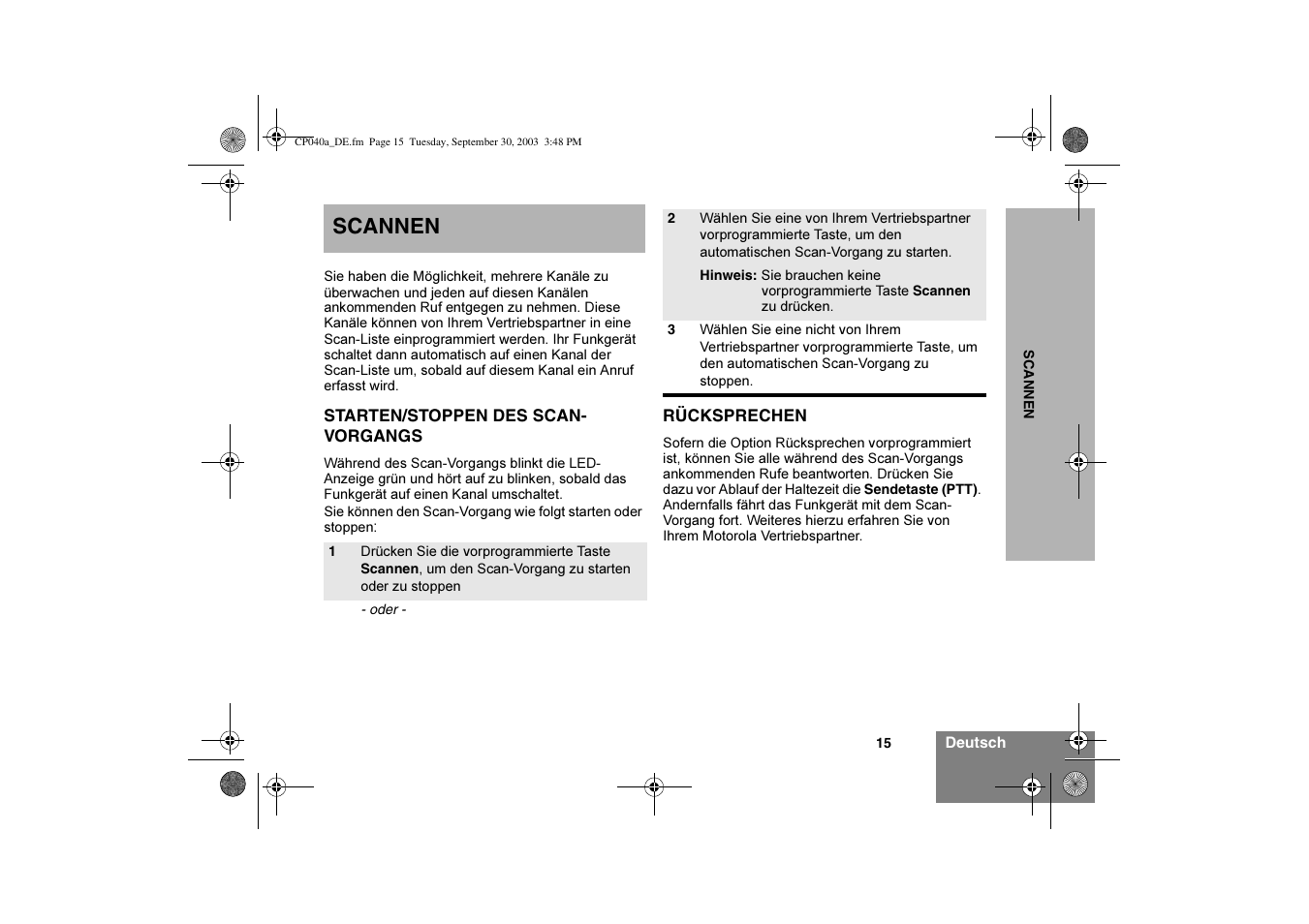 Scannen | Motorola CP040 User Manual | Page 33 / 292