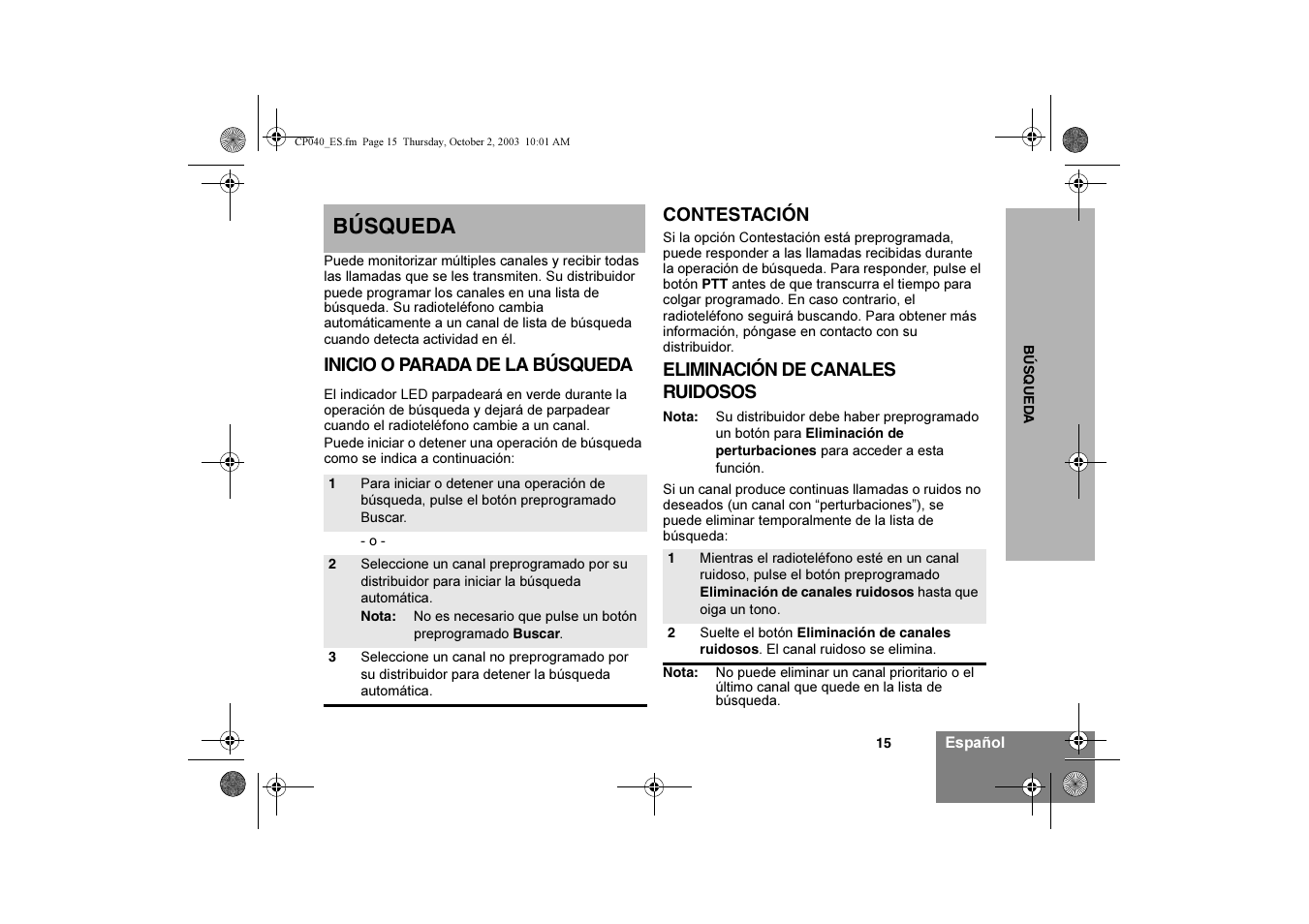 Búsqueda | Motorola CP040 User Manual | Page 65 / 292