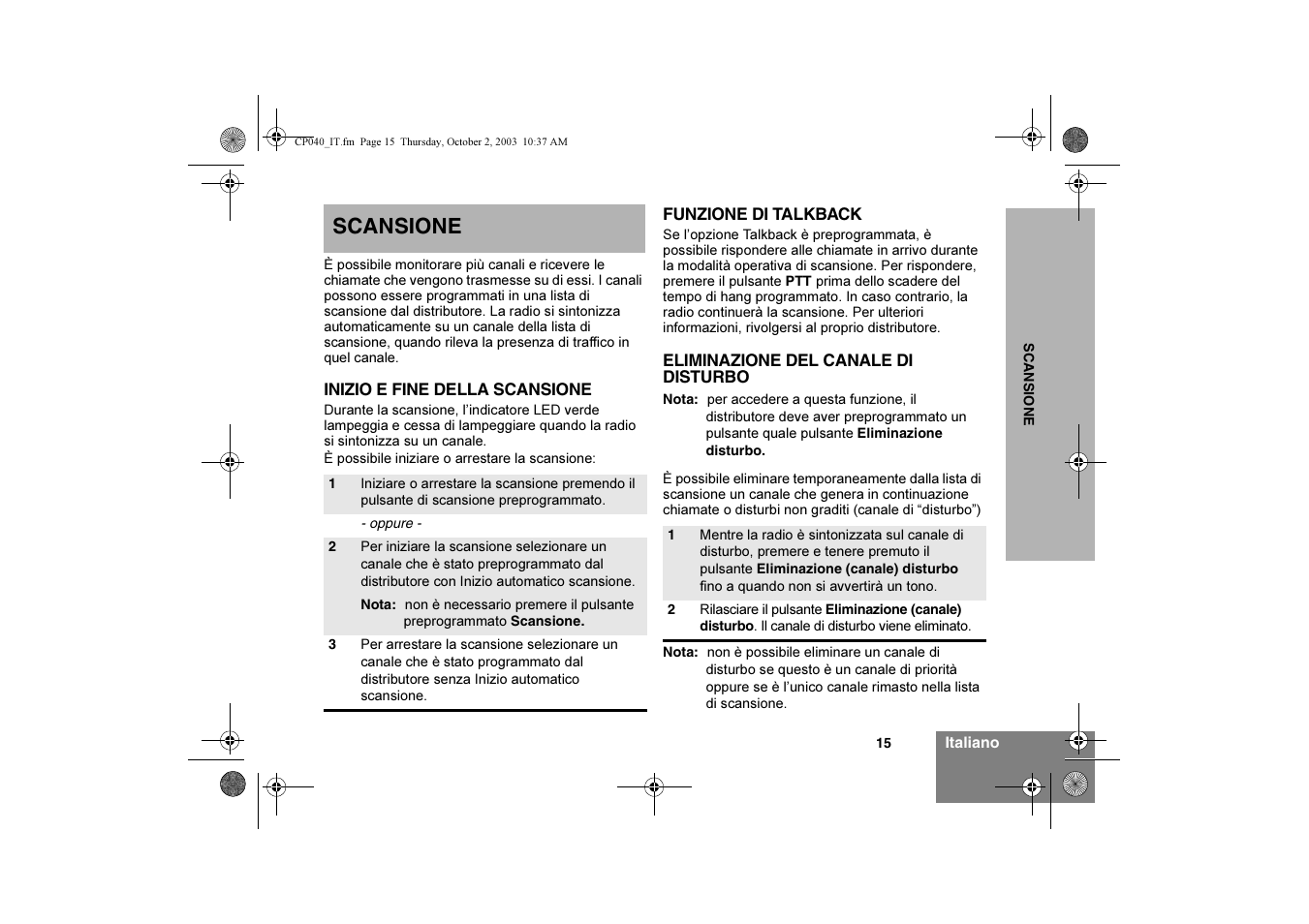 Scansione | Motorola CP040 User Manual | Page 81 / 292