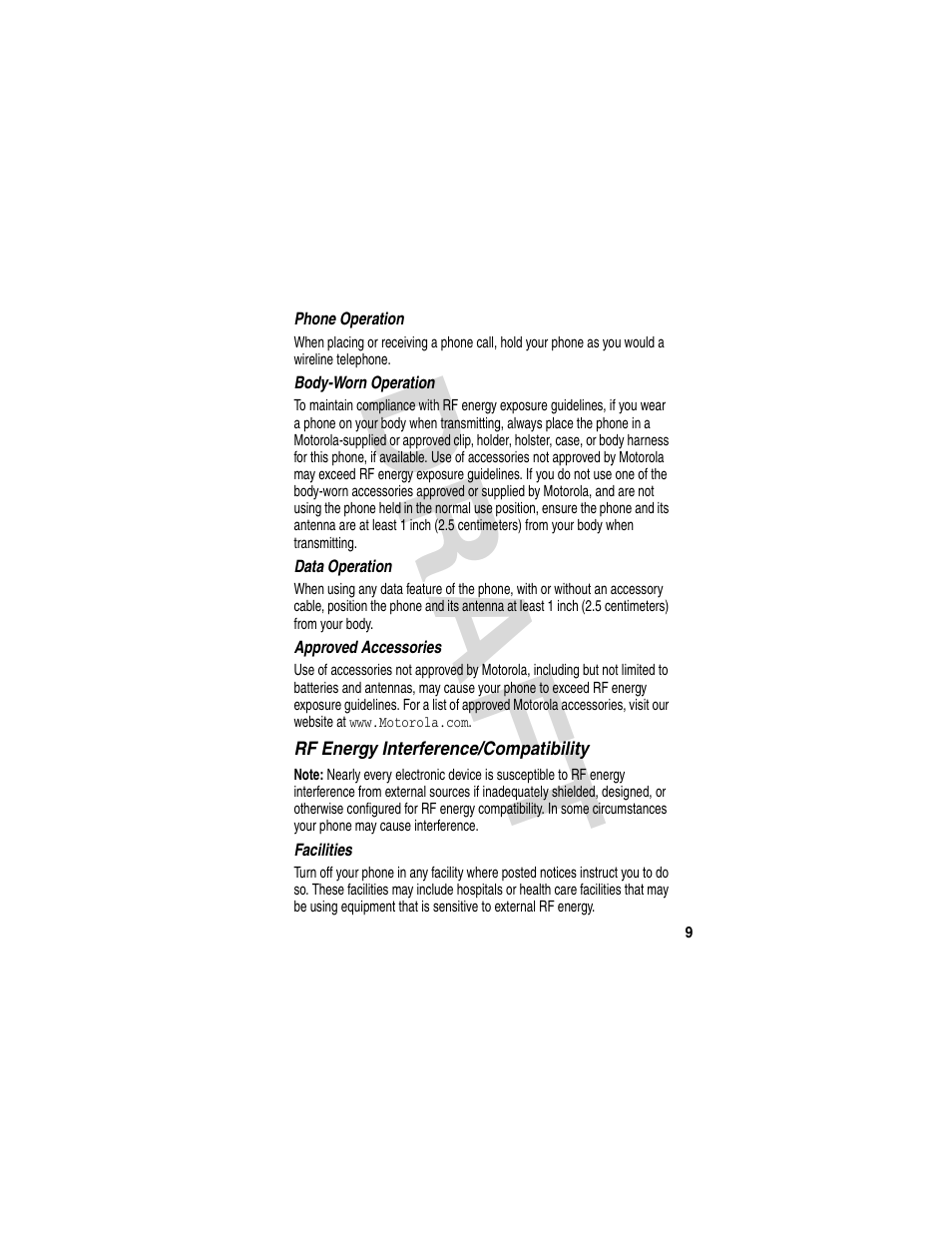 Dra f t | Motorola V600 GSM R3.6 User Manual | Page 10 / 121
