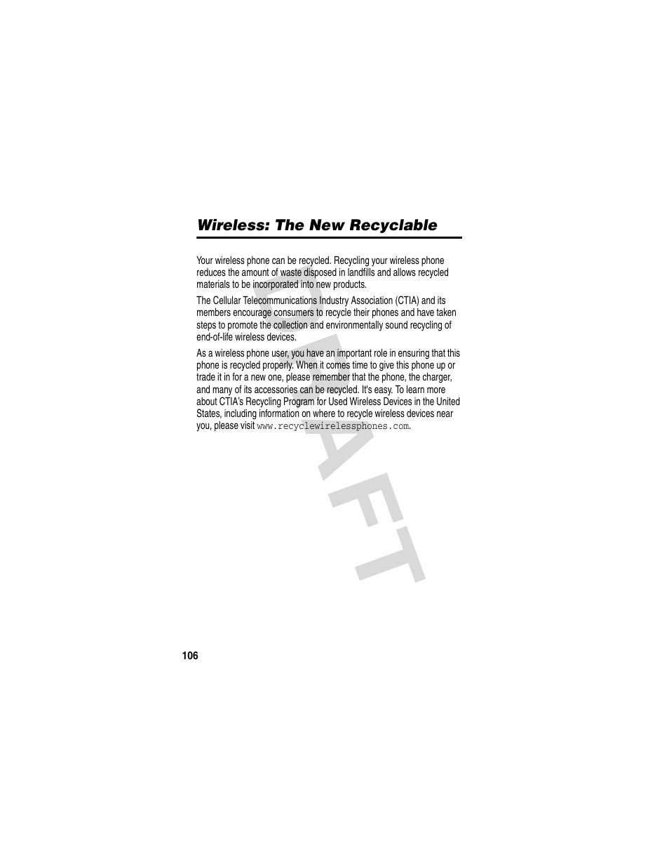 Wireless: the new recyclable, Dra f t | Motorola V600 GSM R3.6 User Manual | Page 107 / 121