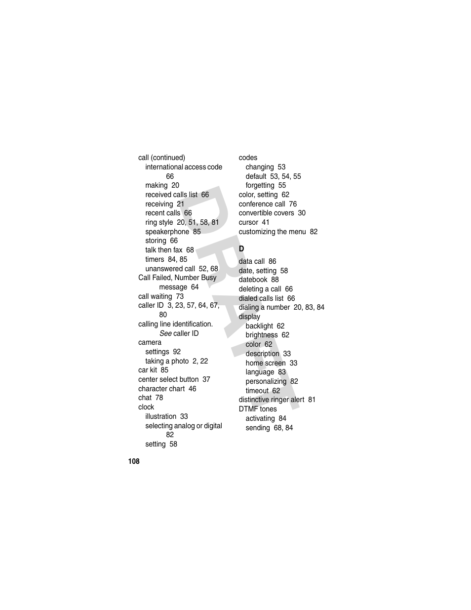 Dra f t | Motorola V600 GSM R3.6 User Manual | Page 109 / 121