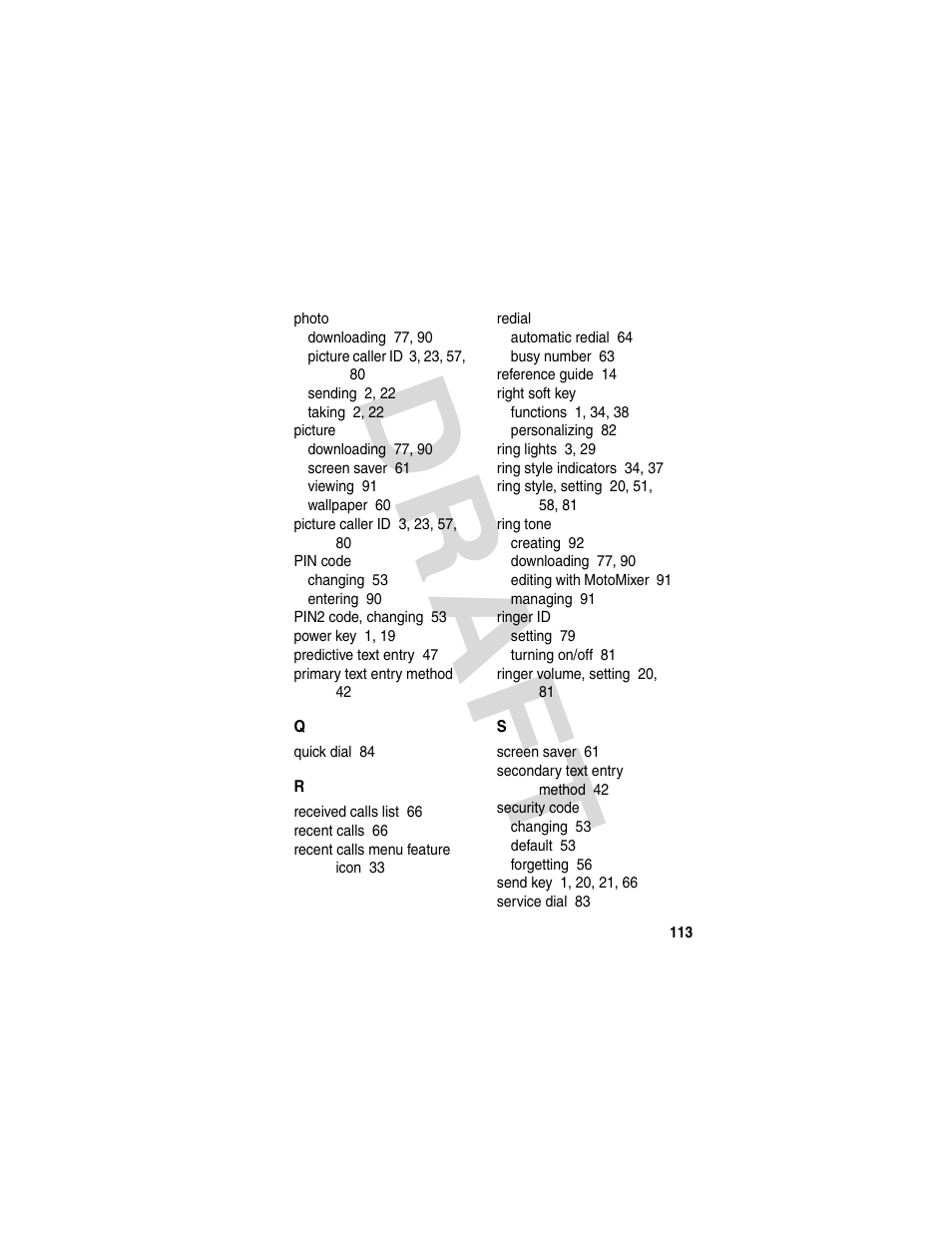 Dra f t | Motorola V600 GSM R3.6 User Manual | Page 114 / 121