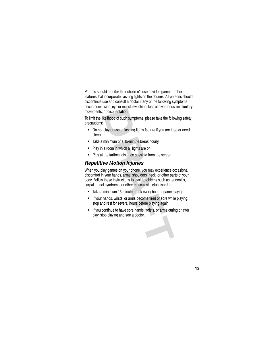 Dra f t | Motorola V600 GSM R3.6 User Manual | Page 14 / 121