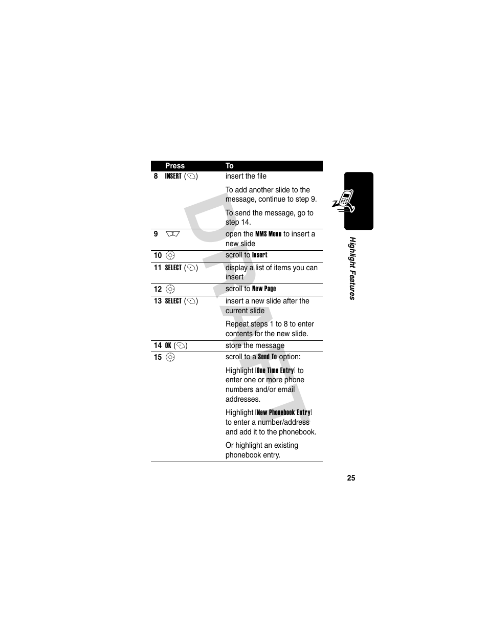 Dra f t | Motorola V600 GSM R3.6 User Manual | Page 26 / 121