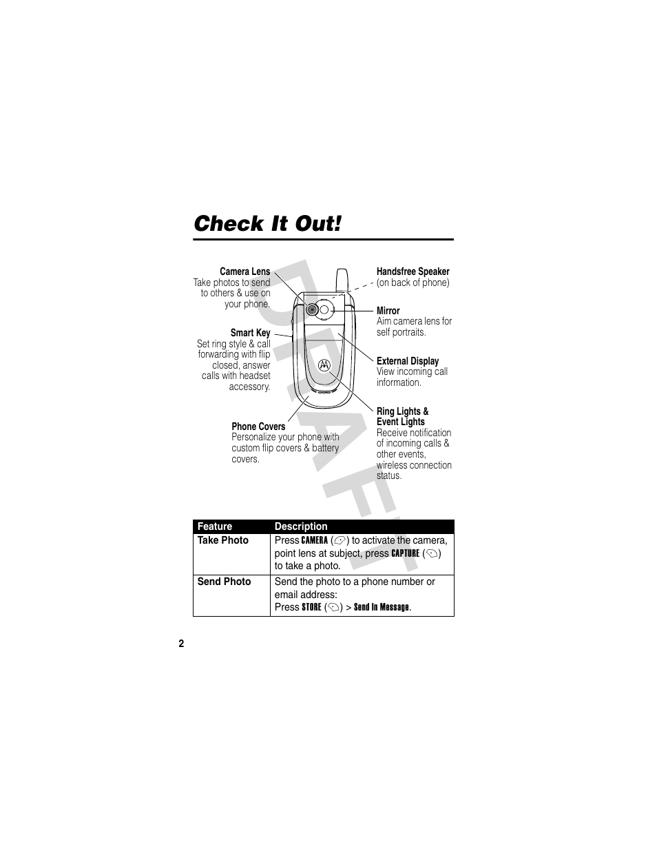 Check it out, Dra f t | Motorola V600 GSM R3.6 User Manual | Page 3 / 121